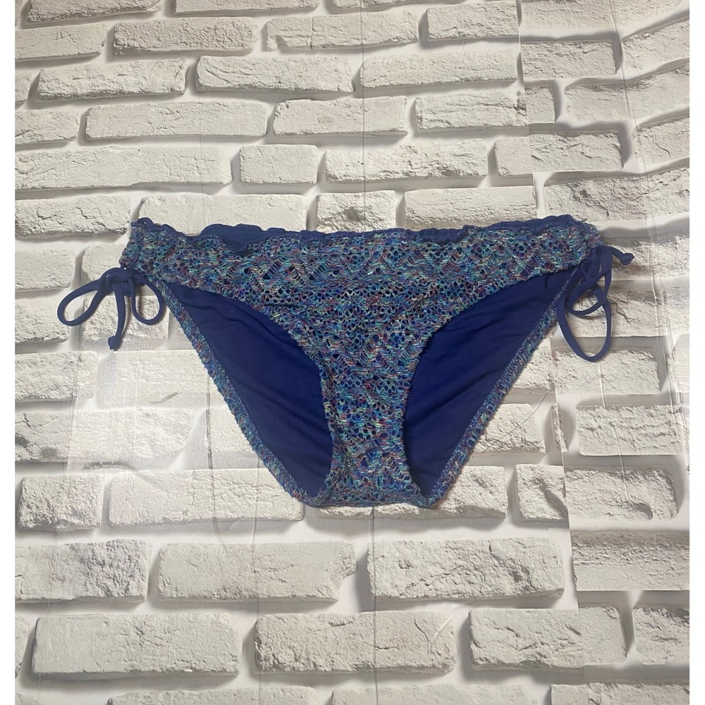 Mossimo Bikini‎ Bottoms Crochet Trim Tie Side Swimwear Blue Multicolor XL